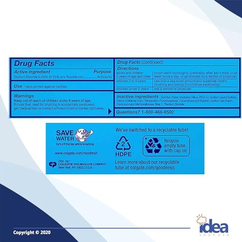 Max Fresh Toothpaste with Mini Breath Strips, Cool Mint - 3 Large Tubes of 7.3 oz (Total 21.9 oz) Fights Cavities, Whitens Teeth, Long-Lasting Freshness Bonus Idea Shop USA Toothpaste Squeezer