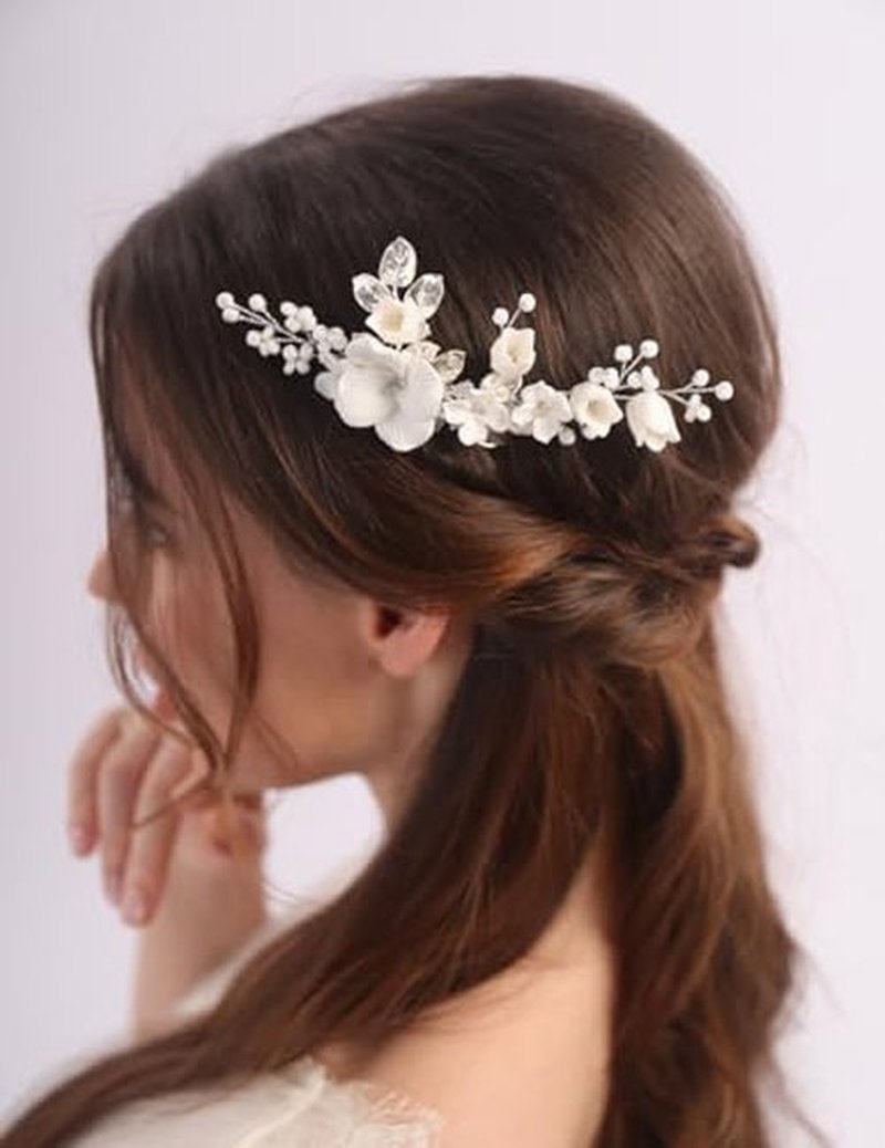 Teyglen Floral Flower Bride Wedding Hair Comb Gold Leaf Headpiece with Flower Bridal Side Comb Hair Accessories for Women Wedding Hair Piece (Gold)