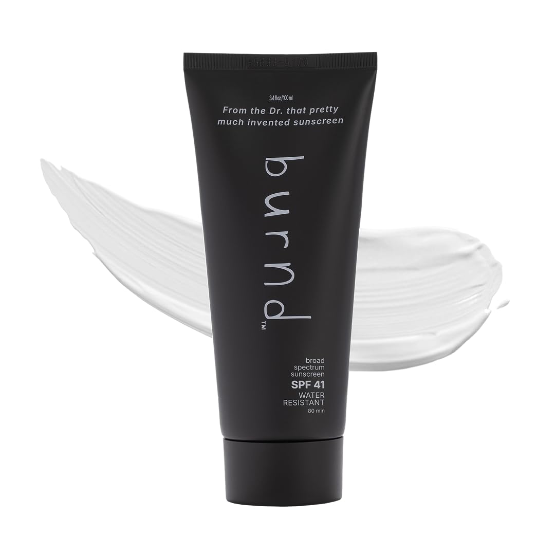 burnd. SPF 41 Broad Spectrum Sunscreen Lotion, Invisible Zinc Oxide Sunscreen, Water Resistant 80 Min, Fragrance Free, Dermatologist & Pediatrician Formulated, Face & Body Sunblock, 3.4 fl oz