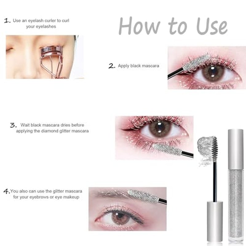 Question Beauty Glitter Mascara, Sparkle Mascara for Eyelashes, Questionbeauty Glitter Mascara, 4D Glitter Lash Mascara for Women Waterproof (Purple)