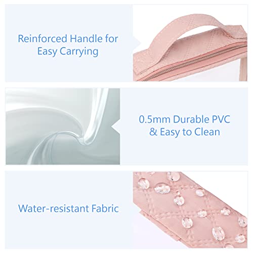 PACKISM TSA Approved Toiletry Bag, 3 Pack Clear Makeup Bags with Handle Large Opening Fit Carry-on Travel Essentials, Quart-sized for Toiletries, Rose Pink