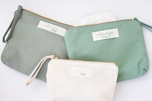 Pearhead Baby Diaper Bag Organizing Pouch Set – Feed Me, Change Me, Dress Me – Zip Pouches Made from Recycled Cotton, Gender Neutral Diaper Bag Accessories and Baby Essentials Organizer - Set of 3