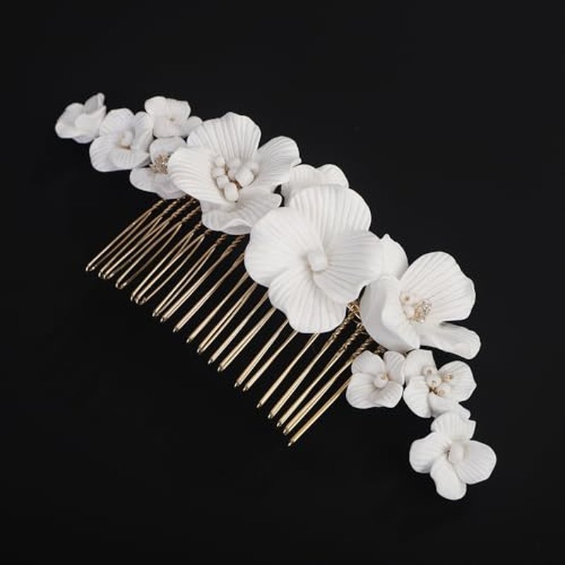 BERYUAN Flowers Wedding Hair Comb Bridal Elegant Flowers Headpiece Flowers Hair Side Comb Gold Wedding Hair Accessories for Women Girls (gold)