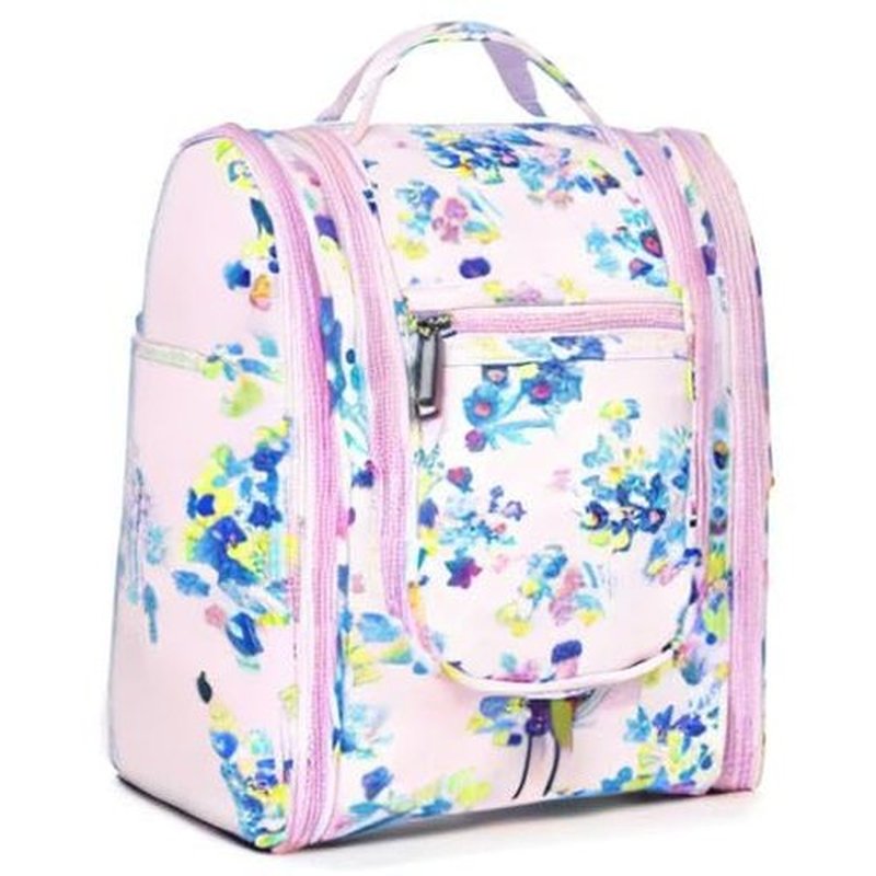 Narwey Small Hanging Travel Toiletry Bag Cosmetic Make up Organizer for Women and Men (Medium, Pink Flower)