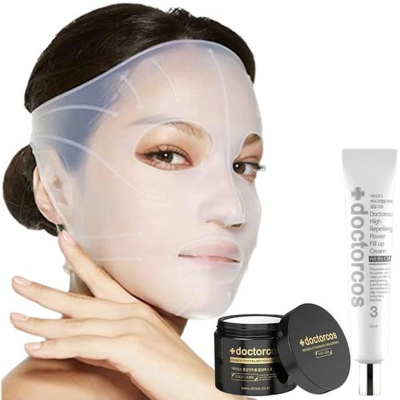 DOCTORCOS Super Lifting Skin Mask Set | Silicone Mask (Reusable) + Aqua Glow Mask (3.71 oz) + Fill up Wrinkle Cream (1.69 oz) | Full face Lifting Package | Neck and eye lift | Korean Skin Care