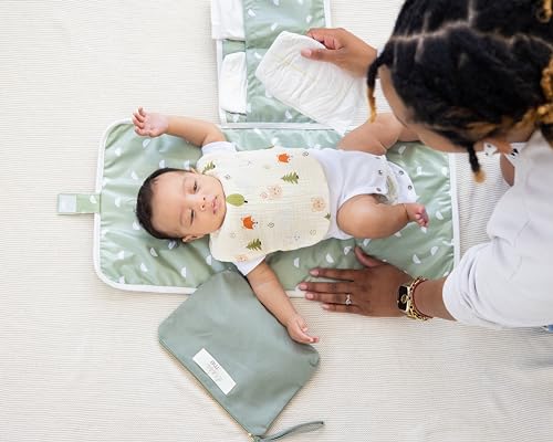 Pearhead Baby Diaper Bag Organizing Pouch Set – Feed Me, Change Me, Dress Me – Zip Pouches Made from Recycled Cotton, Gender Neutral Diaper Bag Accessories and Baby Essentials Organizer - Set of 3