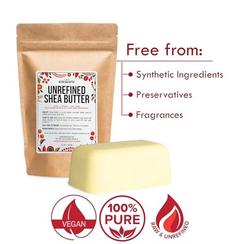 Raw Shea Butter - 100% Pure African Unrefined Shea Butter for Hair - Skin Moisturizer for Face, Body and for Soap Making Base and DIY Whipped Lotion, Oil and Lip Balm - 8 oz Block
