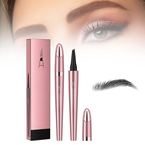 2PCS Waterproof Eyebrow Pen, 2024 New 4-Tip Eyebrow Pencil Natural Makeup Fine Stroke Magic Eyebrow Pencil, 3D Microblading Eyebrow Pen Eye Brown Makeup Long-Lasting Eyebrow Pencil (Black)
