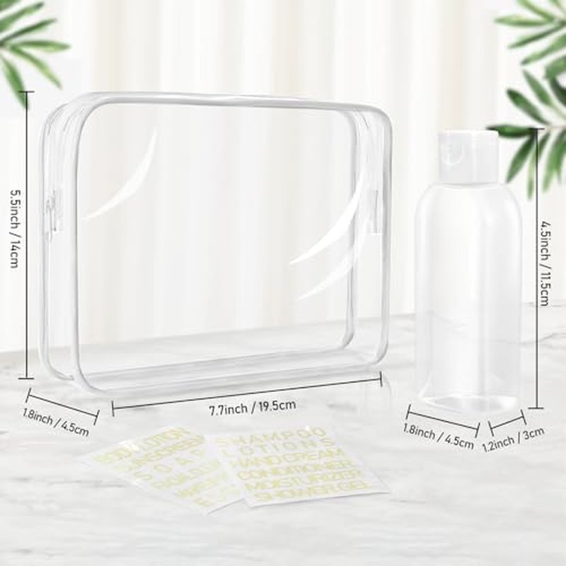 5 Pack Travel Bottles for Toiletries, 3.4oz TSA Approved Travel Size Containers, Leak Proof Refillable Travel Accessories for Shampoo Conditioner, Plastic Travel Bottles with Toiletry Bag and Label.