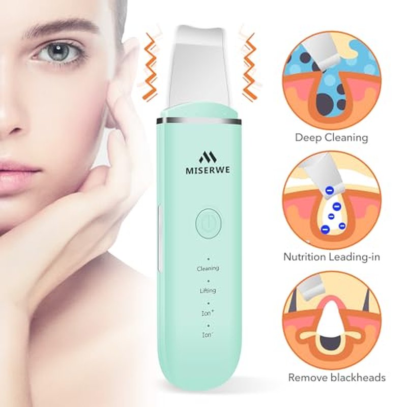 Skin Scrubber Face Skin Spatula Facial Scrubber Spatula Pore Cleaner with 4 Modes (Green)