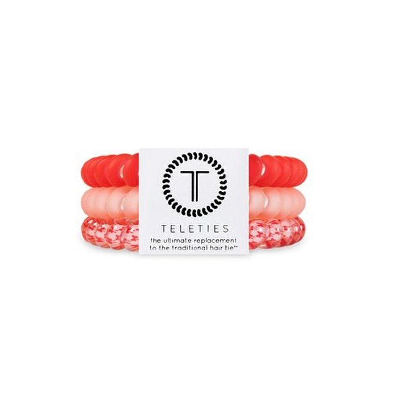 TELETIES - Small Spiral Hair Coils - Holiday Collection - Ponytail Holder Hair Ties for Women - Phone Cord Hair Ties - Strong Grip, No Rip, Water Resistant, No Crease - 3 pack - Talk to the Bow