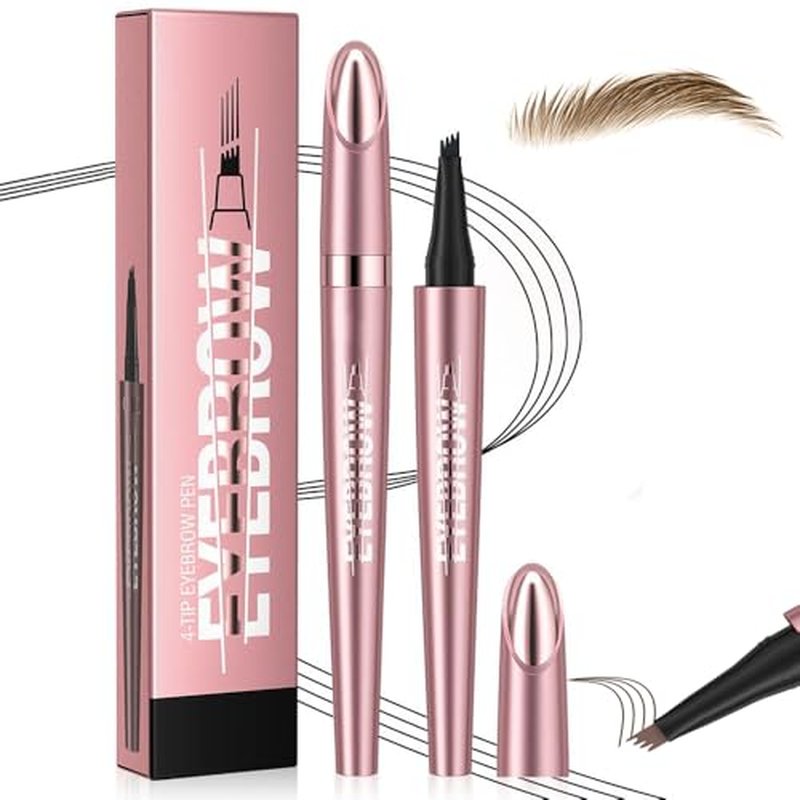 Upgrade Eyebrow Pen, 2024 New Waterproof Microblading Eyebrow Pencil Contouring Pen with 4 Tip Eye Brow Pen, Natural Makeup Fine Stroke Magic Eyebrow Pencil Stay on All Day (Black)