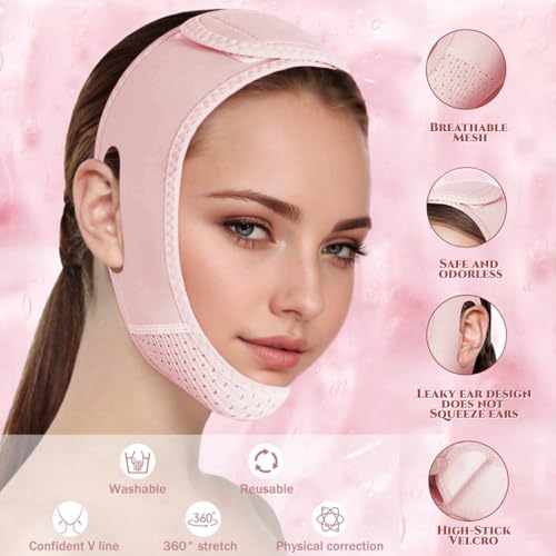 V Line Lifting Mask Chin strap for sleeping, V Line Lifting Mask for Women,Jaw Exerciser，Medium,Pink
