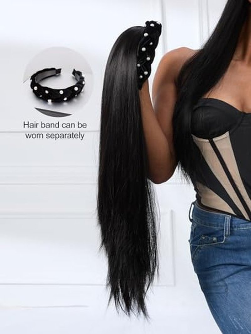 DSFUA Natural 24inch Removable Headband Wig For Black Women