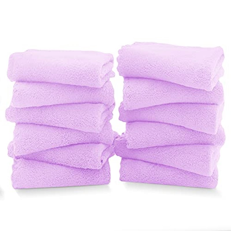 TENSTARS 12 Pack Premium Washcloths Set - Quick Drying- Soft Microfiber Coral Velvet Highly Absorbent Wash Clothes - Multipurpose Use as Bath, Spa, Facial, Fingertip Towel (Purple)