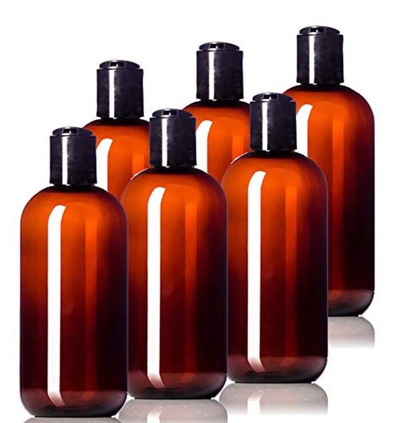 Aromine 8oz Plastic Cobalt Blue Bottles (6 Pack) BPA-Free Squeeze Containers with Disc Cap, Labels Included