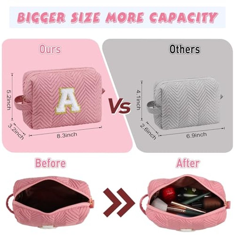 YOOLIFE Monogrammed Makeup Bag - Travel Cosmetic Bag Initial Make Up Bags for Women Makeup Bag Organizer Toiletry Bag Travel Gifts for Women U