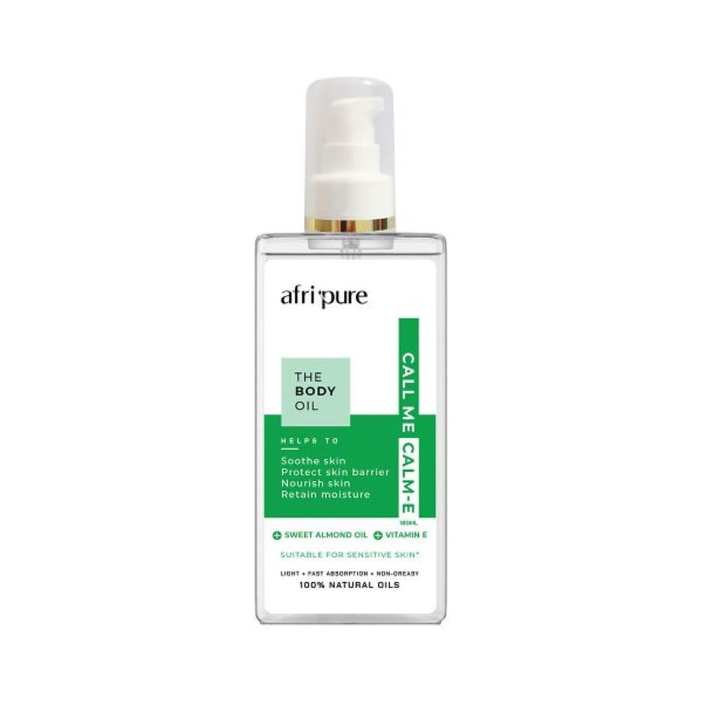 AFRI Pure Body Oil - Call Me Calm-E with Sweet Almond Oil and Vitamin E, Soothes and Nourishes Skin, 180ml
