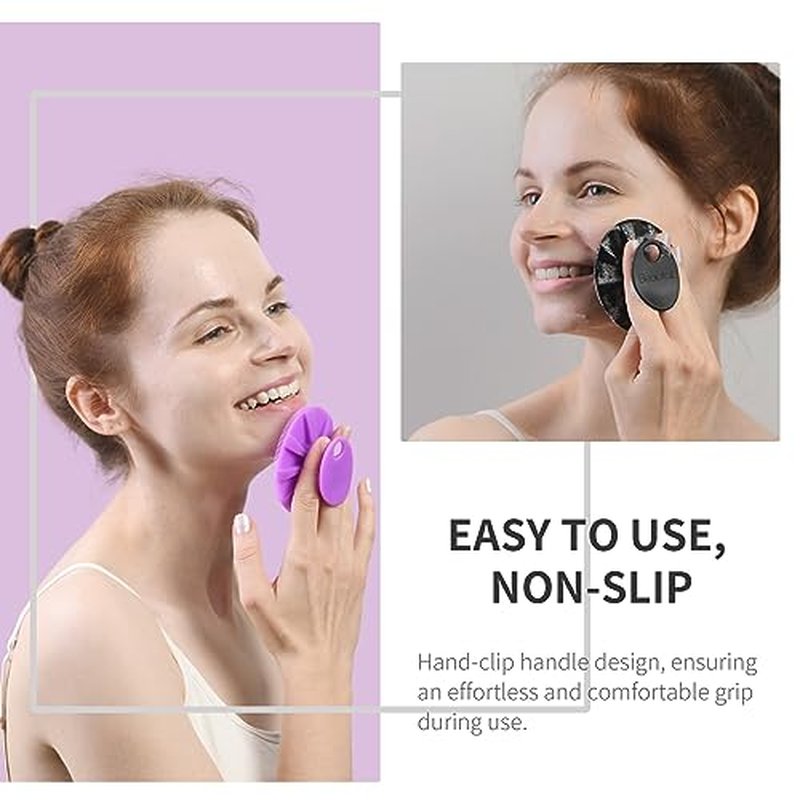 BEAUTAIL Silicone Face Scrubber 2 Pack, Manual Facial Cleansing Brush, Gentle Face Exfoliator for Sensitive Skin, Skin Care Exfoliating Face Brush for Men and Women, Black+Purple