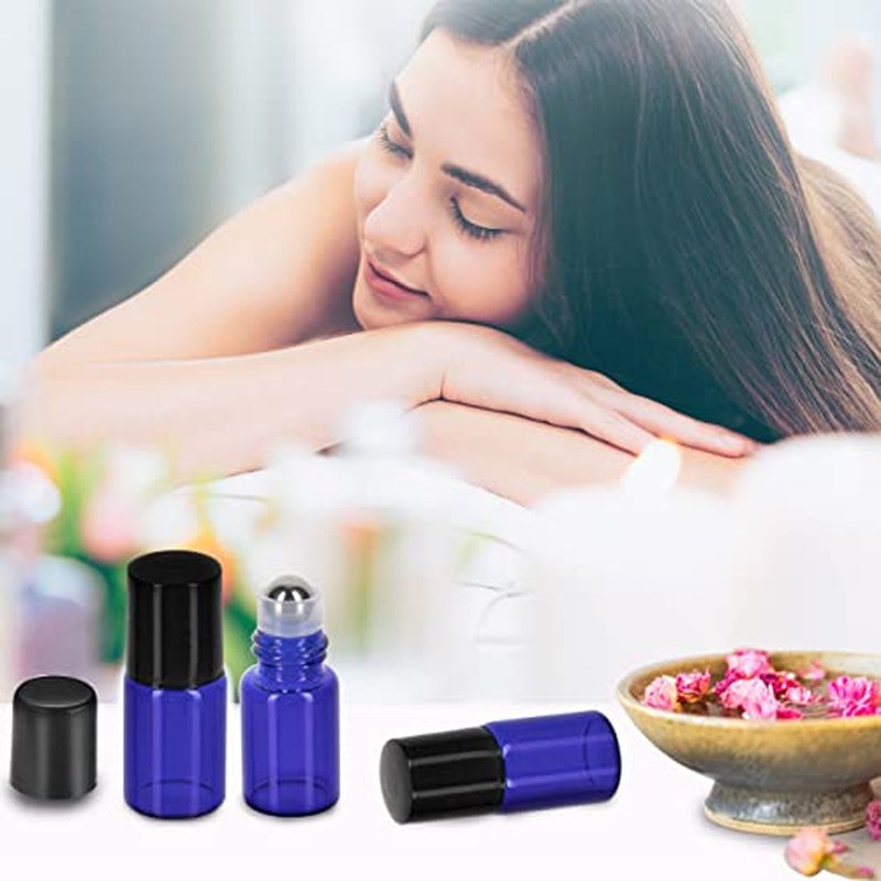 ZEJIA 2ML Essential Oil Roller Bottles, 24 Pack Cobalt Blue Roller bottles for oils, Mini Glass Roll on Bottles with Stainless Steel Roller Balls&2 Droppers