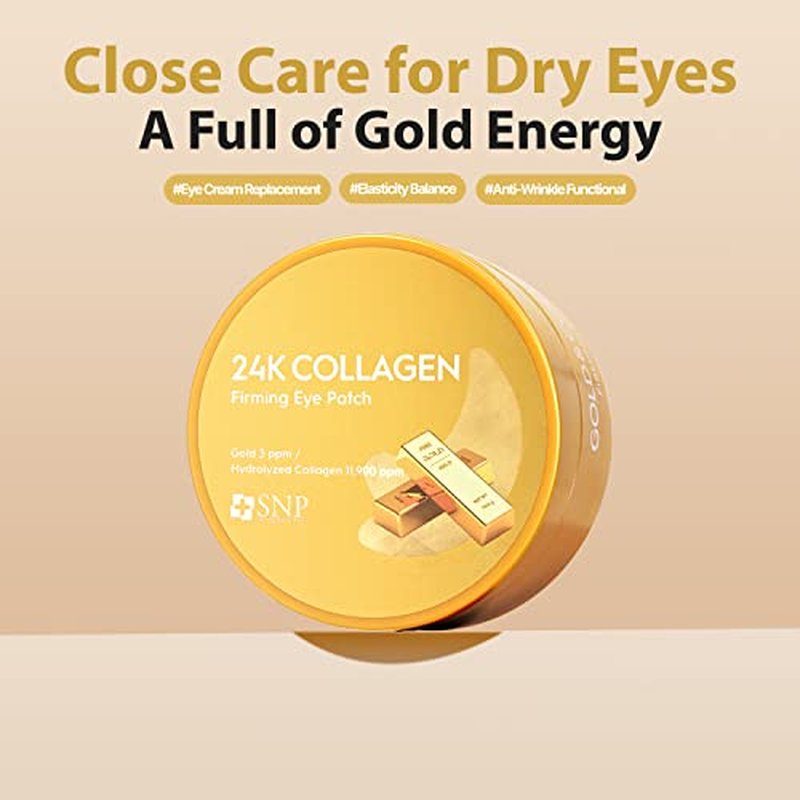 [K Beauty Snp] 24K Gold Firming Eye Patch | 11,900mg of Collagen with 24K Gold | Tightening and Hydrating for All Skin | Under Eye Patches for Dark Circles | Korean Skincare Eye Mask | 60 Patches