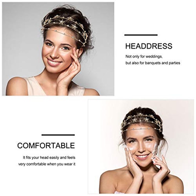 Beaupretty Bling Rhinestone Star Crown, Star Crystal Tiara and Crown Bridal Headpiece Alloy Hairband Wedding Jewelry for Women Girls, Golden