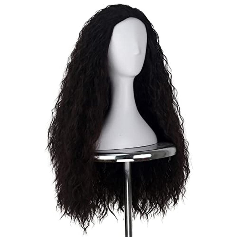 Yan Dream Long Wavy Wig Synthetic Natural Frizzy Dark Brown Hair Wig Movie Cosplay Costume Halloween Wigs Daily Replacement Wig Women Girls Men Wig