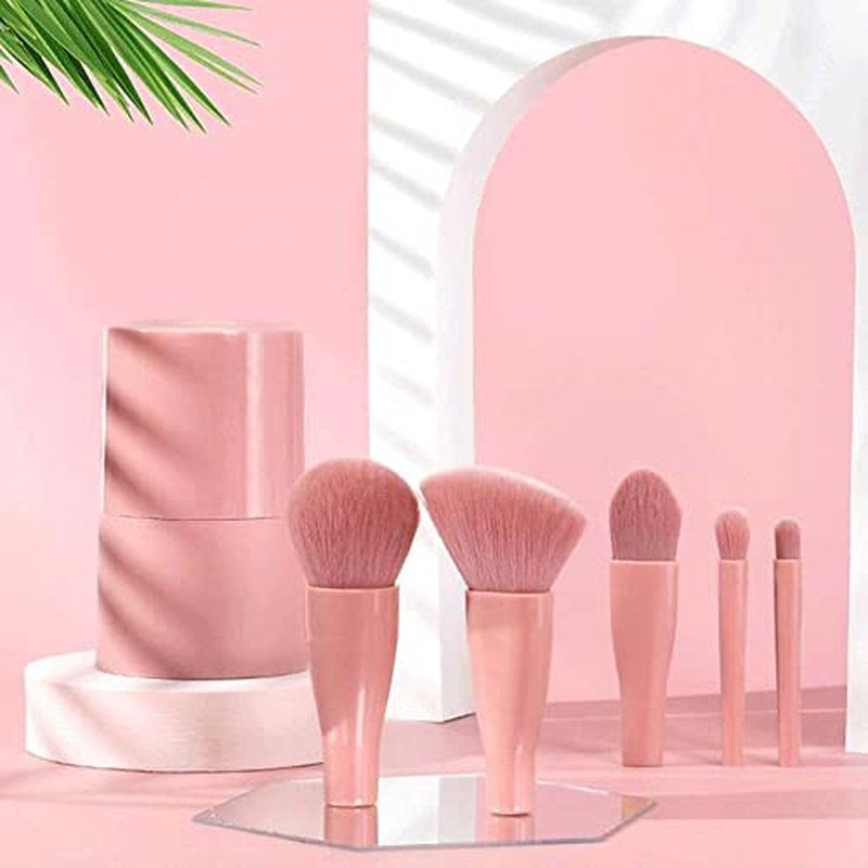 Easy-taken Travel Makeup Brush Set, COSHINE 5pcs Mini Complete Function Cosmetic Brushes Kit (5pcs with holder)