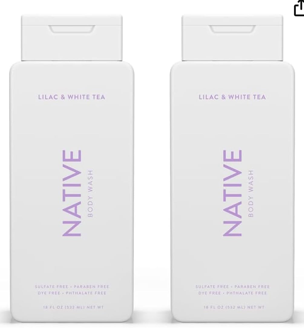 Native Body Wash Contains Naturally Derived Ingredients | For Women & Men, Sulfate, Paraben, & Dye Free Leaving Skin Soft and Hydrating | Lilac & White Tea 18 oz (Pack of 2)