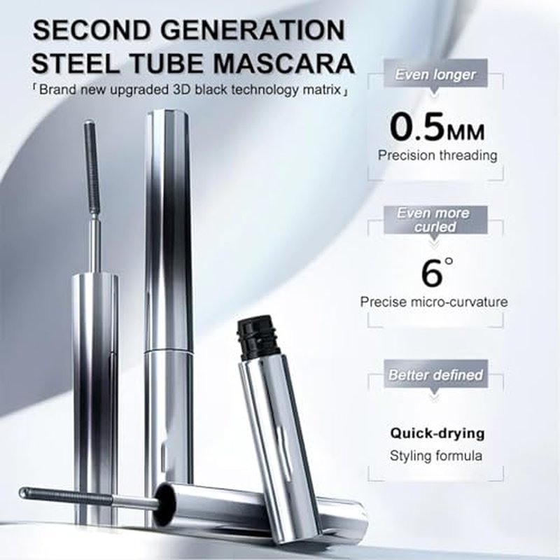 Chromamascara Mascara - Chromamascara, Chromamascara Waterproof, Chromamascara Beautiful, Washable Metal Rod Mascara, 3D Curling Eyelash Iron Extensions Mascara, Waterproof, Long Lasting (Black, 1)