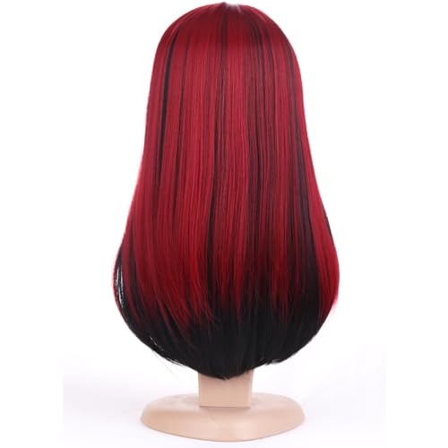 BERON Black and Red Long Wig for Women Straight Girls Color Costume Hair Wigs Middle Part Heat Resistant Synthetic for Cosplay Party or Daily Use Wig