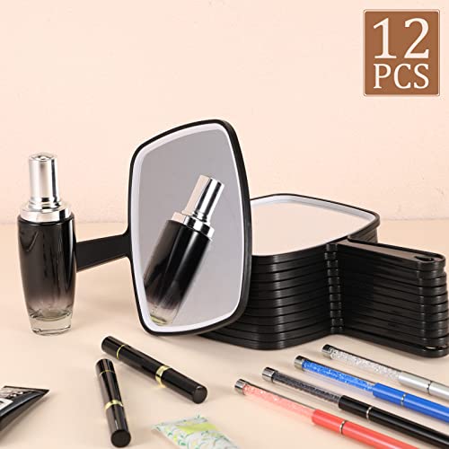 Geetery 12 Pcs Hand Mirror Handheld Cosmetic Mirror with Handle Makeup Mirror Wall Mount for Bathroom Home Barber Salon Travel Portable Beauty School Gift for Women Student 6.69 x 9.45 Inch (Black)