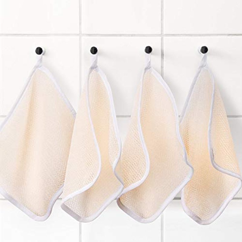 Tatuo 5 Pcs Exfoliating Face and Body Wash Cloths Towel Weave Bath Cloth Exfoliating Scrub Cloth Massage Bath Cloth for Women and Men, 10.63 x 9.05 Inch (Beige)
