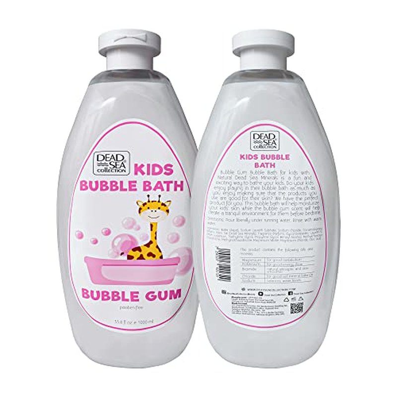 Dead Sea Collection Bubble Bath Kids with Bubble Gum Scent - Cleansing and Moisturizing Liquid Bubble Bath - Pure Dead Sea Minerals - Pack of 2 Large Bottles (67.6 fl.oz)