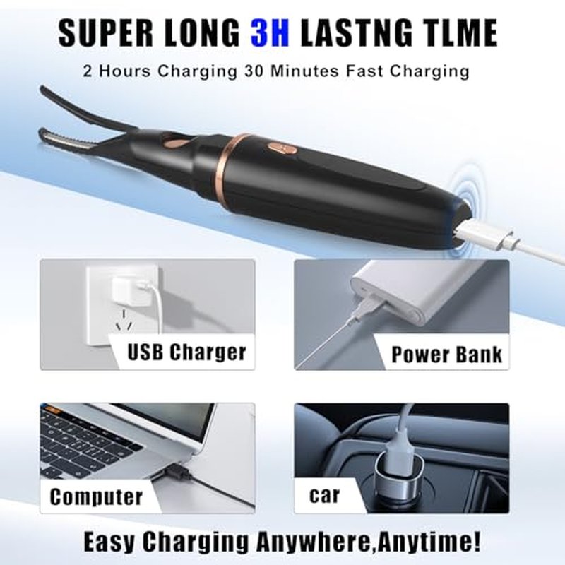 Heated Eyelash Curlers - 2 in 1 Clip- Type Electric Heated lash Curler Best Seller Eyelash Curler for Women 3 Temp Settings for Rechargeable LED Display Natural Curling 24H Long Lasting