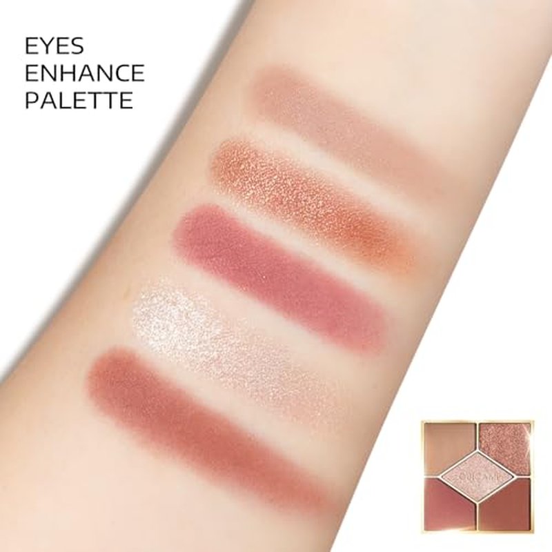 KYDA 5 Colors Eyeshadow Palette, Ultra-rich Matte Brick Red Shades, Shimmer Cameo Brown Eyeshadow, Glitter Champagne Gold Eyeshadow, Blendable High Pigment Warm Medium Nude Eyes Makeup, Sunset Red