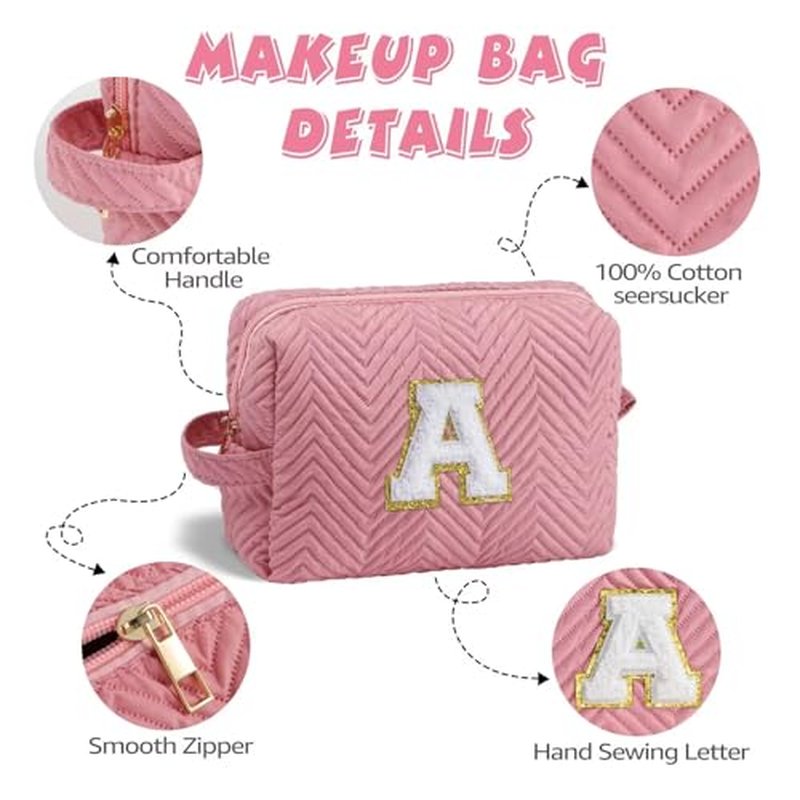 YOOLIFE Monogrammed Makeup Bag - Travel Cosmetic Bag Initial Make Up Bags for Women Makeup Bag Organizer Toiletry Bag Travel Gifts for Women U