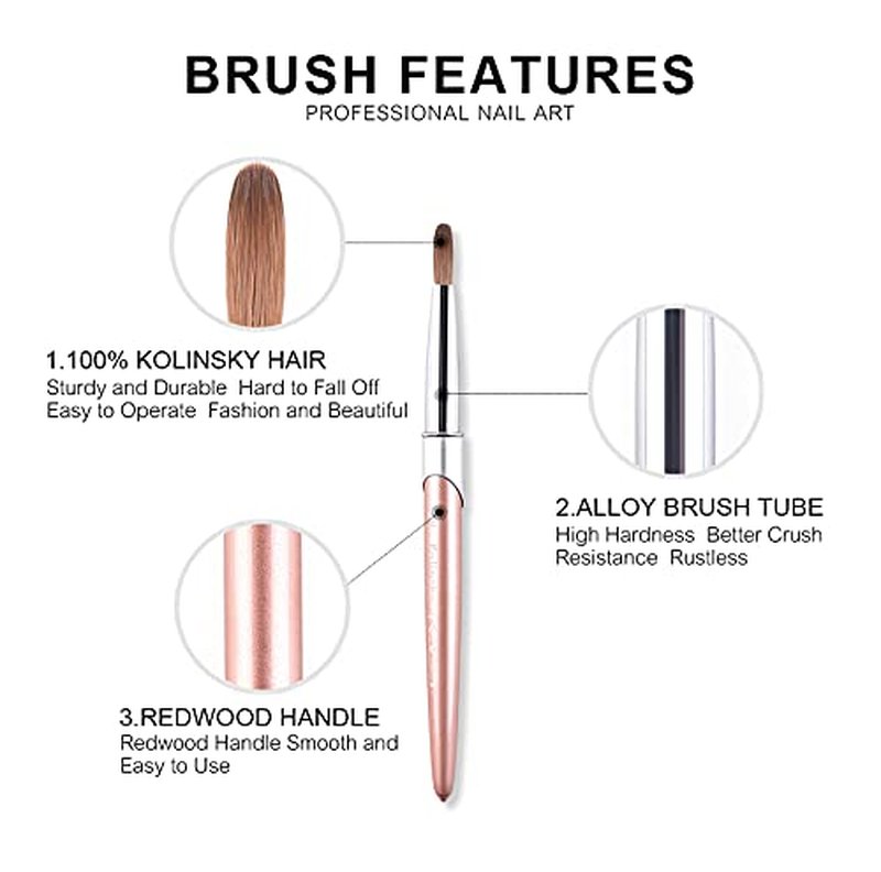 KADS 100% Kolinsky Sable Acrylic Brush Nail Brush for Acrylic Application Round Head Crimped Nail Art Brush Manicure Tool (Size 6)