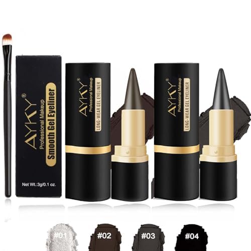 EZGHAR Bousalutend Eye Liner, Bousalurrens Eyeliner Cream, Bousalutend Eyeliner, Ayky Long Wear Gel Eyeliner, Matte Quick-Dry Natural Black Eyeliner Cream, Waterproof Smudge Proof (#02+#03)