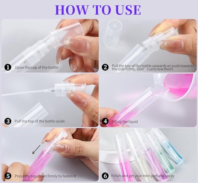 Fandamei Mini Spray Bottle, 60PCS 2ml Mini Clear Plastic Spray Bottle Empty, Fine Mist Refillable Mini Perfume Bottle. Small Empty Sample Containers Bottle. 2ml, 60 Pack, Clear