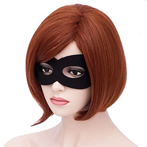 RightOn Orange Wig Short Straight Bob Wig Dark Orange Wig for Cosplay Party Wig Cap and Eye Mask Included