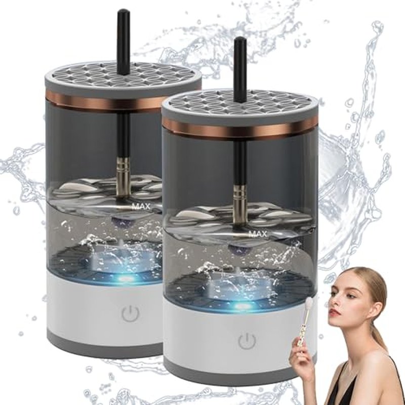 Beauty Swirl Cosmetic Brush Cleaner, The Cozy Luna Makeup Brush Cleaner, Electric Make Up Brush Cleaner Machine, Rechargeable & Deep Spinning Cleaning (Black*2,Plug-in Type)