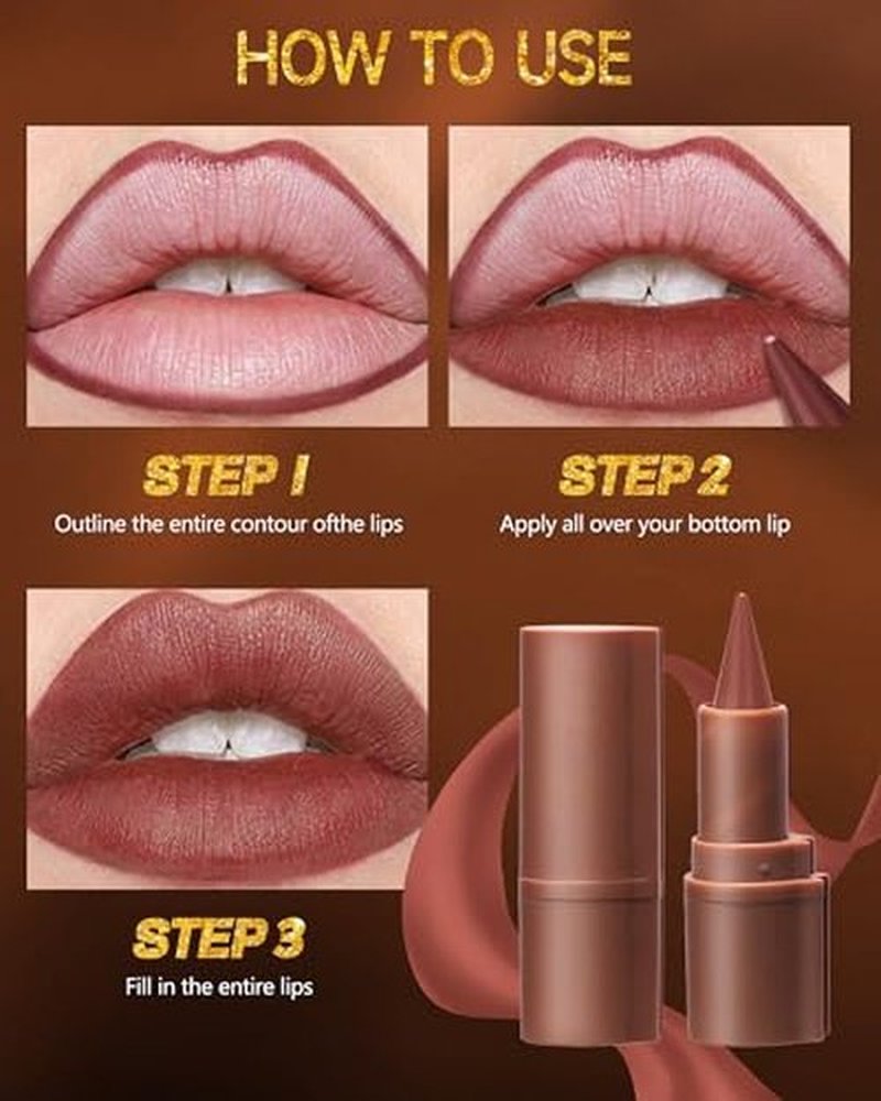 2 in 1 Lip Liner Lipstick,Milky Tea Nude Brown Lip Liner Lip Gloss,Velvet Matte Sharpened Head Lip Tint Stain,Long Lasting Waterproof,High Pigmented Non-sticky Tinted Lip Balm,Lip Makeup for Women-01