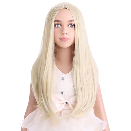 PATTNIUM Kids Blonde Wig Long Straight Wig Girls Wig Blonde Child Wig Heat Resistant Synthetic Wig with Wig Cap (Blonde)
