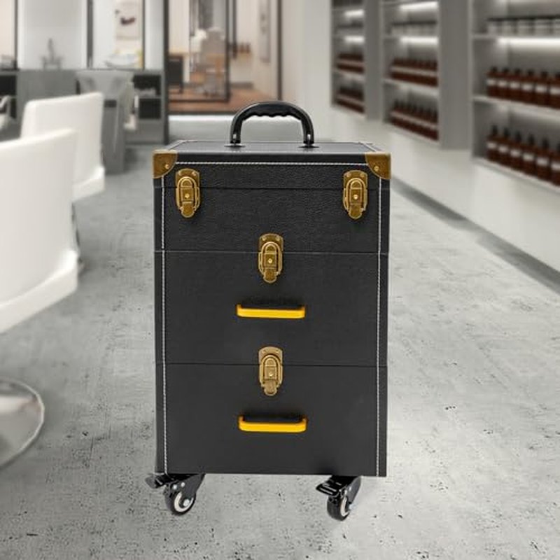 Rolling Makeup Case, Makeup Case Cart, Professional Embroidery Nail Case, Makeup Case with Wheels, Tattoo Travel Case for Nail Technicians, Cosmetologists and Stylists, Black (Black)
