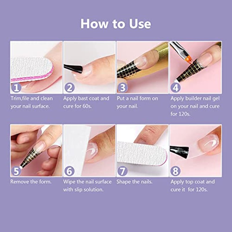 X&D Poly Gel Nail Kit Polygel Quick Dry Natural Clear Polygel 5 Colors Nail Extension Balance Builder Gel with Dual Forms, Gel Brush with Spatula, Professional Nail File and Buffer Set