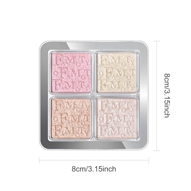 KYDA Baked Powder Highlighter, 4 Color Shimmer Glow Illuminating Powder Palette, Long lasting Face Highlighter Bronzer Makeup Palette for Girls Women-#01