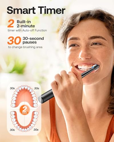 Bitvae Electric Toothbrush for Adults - Ultrasonic Electric Toothbrushes with 8 Brush Heads, ADA Accepted Power Rechargeable Toothbrush with 5 Modes, Smart Timer, Black D2