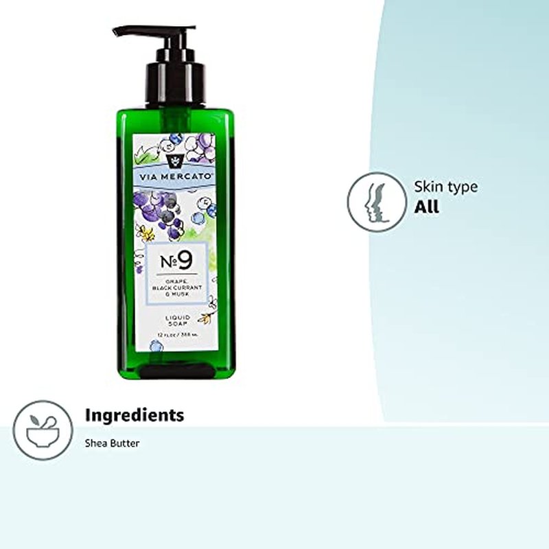 Via Mercato Liquid Soap, Shea Butter Enriched (12 oz), No. 9 - Grape, Black Currant & Musk