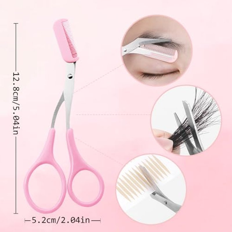Eyebrow Trimmer Scissors for Women,Non-Slip Stainless Steel Eyebrow Scissors with Comb,2 in 1 Portable Professional Eyebrow Trimmer,Eyebrow Razor Makeup Tool (3 Pcs (Light Pink))